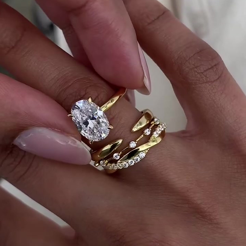 3ct Oval Cut White Sapphire Wedding Ring Set / 4-Piece