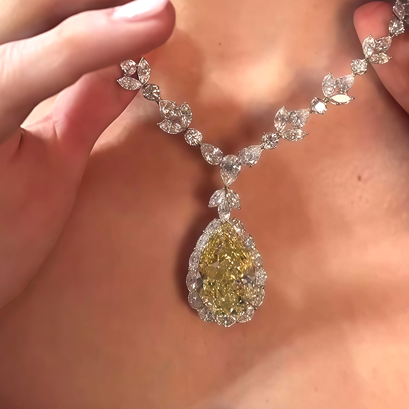 Ethereal Butterfly Pear Cut Canary Yellow & White Sapphire Choker Necklace