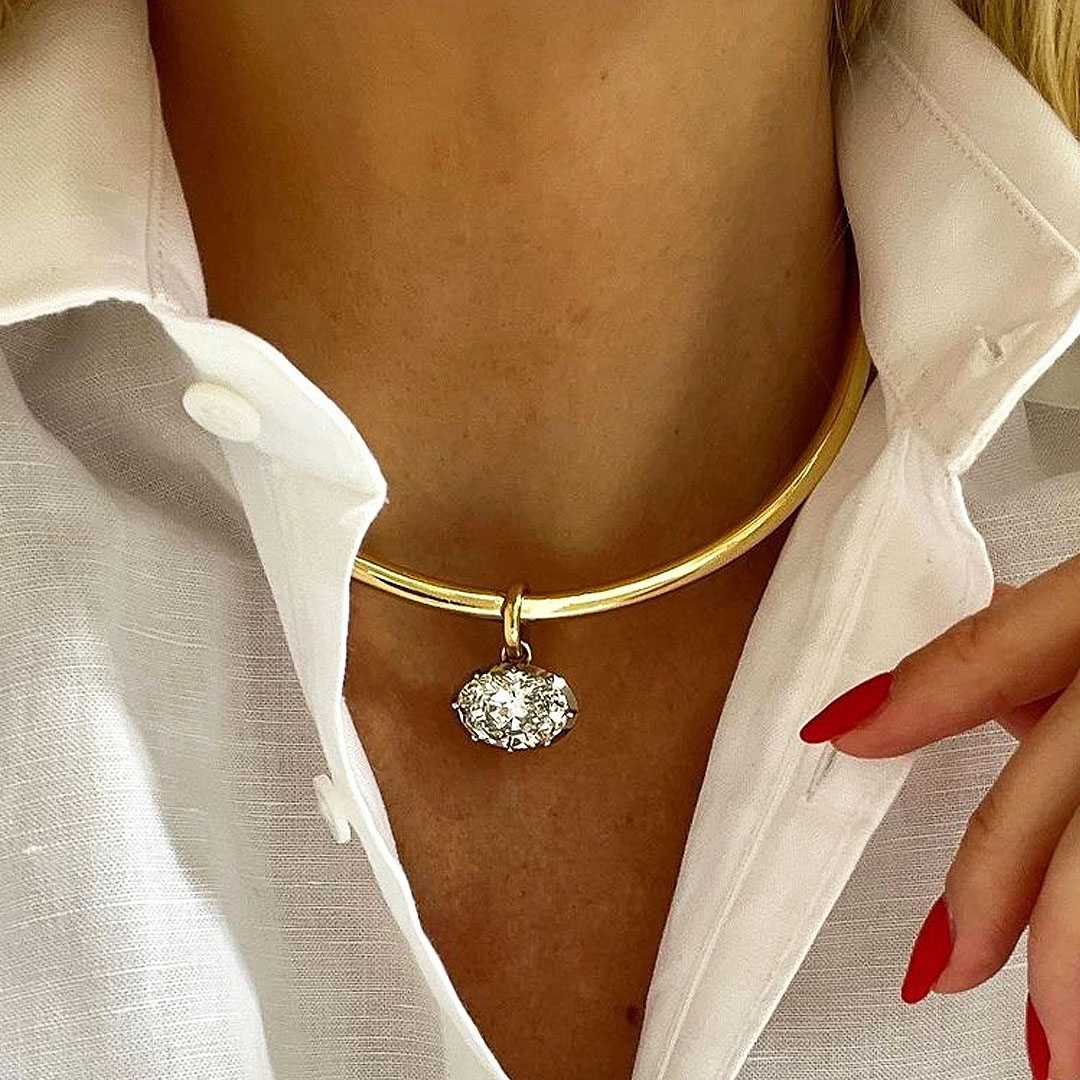 Oval Cut Diamond Bezel Setting Torque Necklace