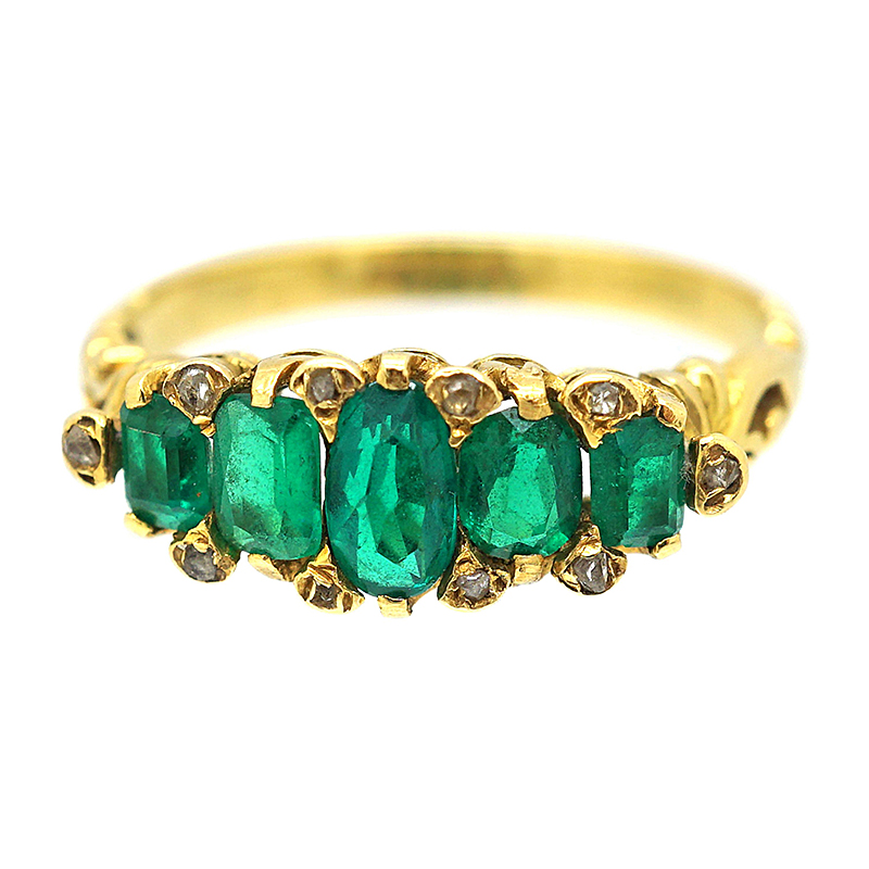 Vintage-Inspired 5-Stone Oval & Emerald Cut Half-Hoop Ring
