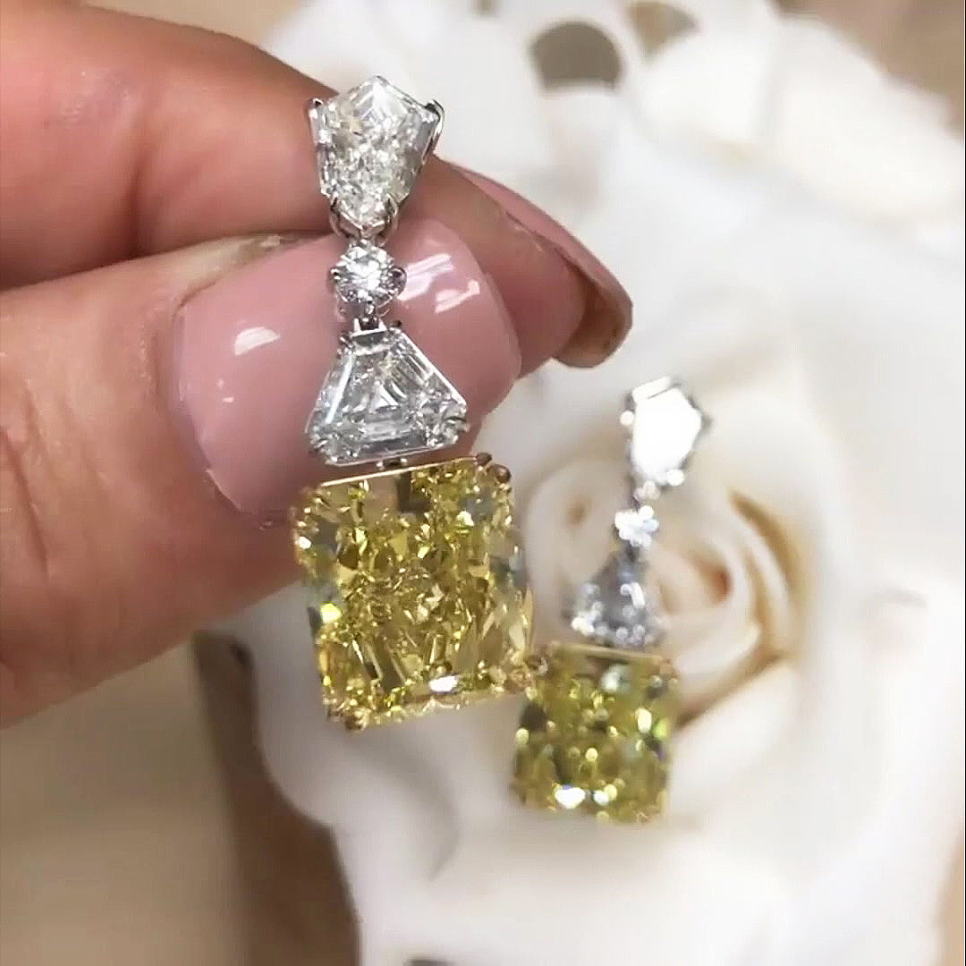 Unique Yellow&White Sapphire Drop Earrings