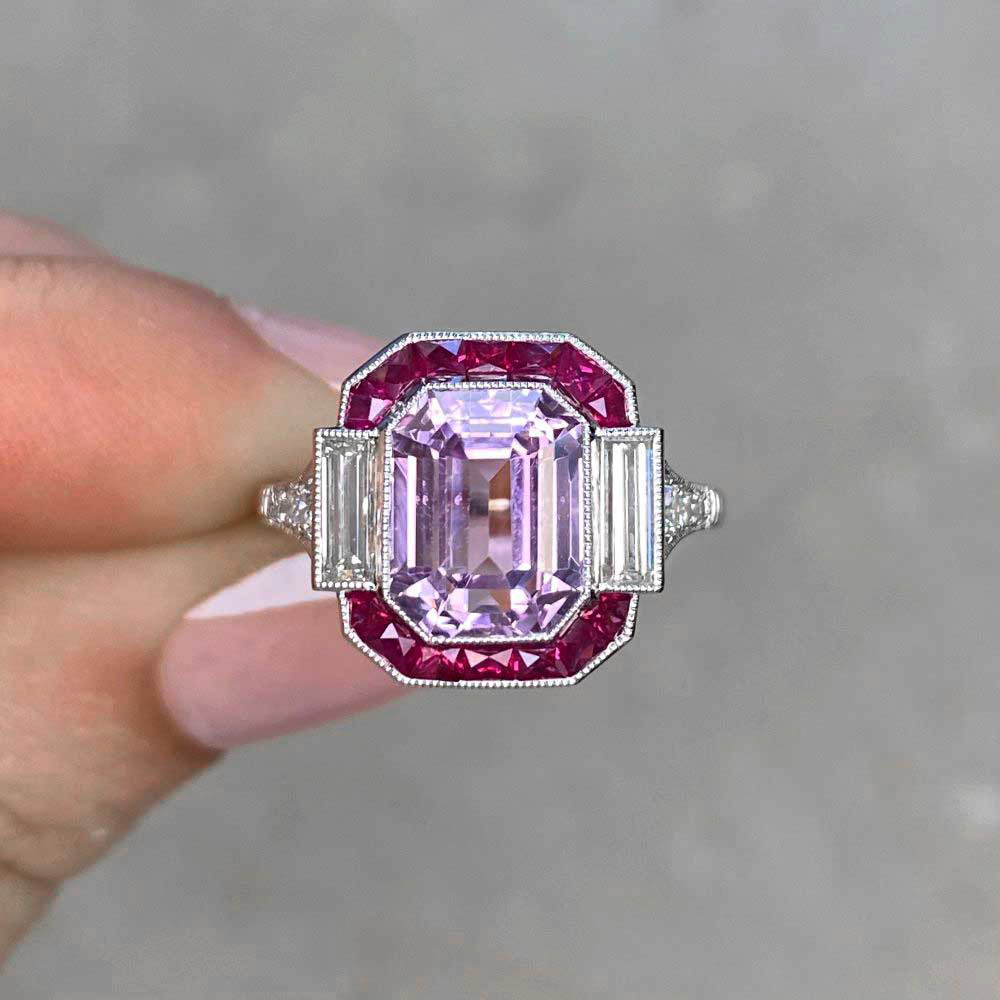 4.18ct Halo Emerald Cut Pink Sapphire Engagement Ring