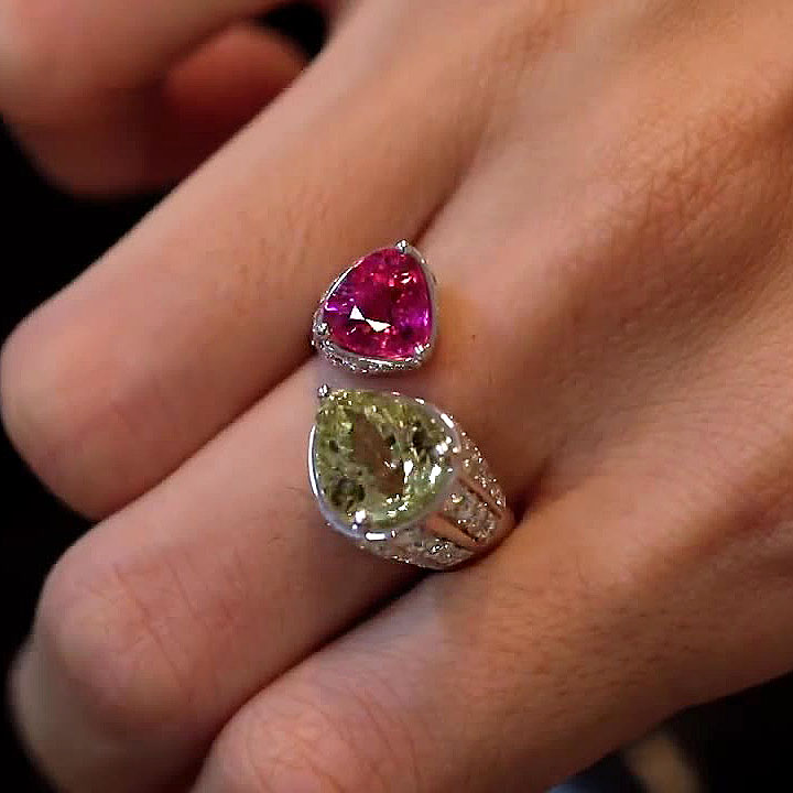 6.75ct Pear Cut Ruby&Yellow Sapphire Toi et Moi Ring