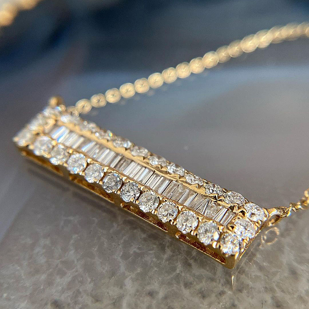 Round&Baguette Cut White Sapphire Pendant Necklace