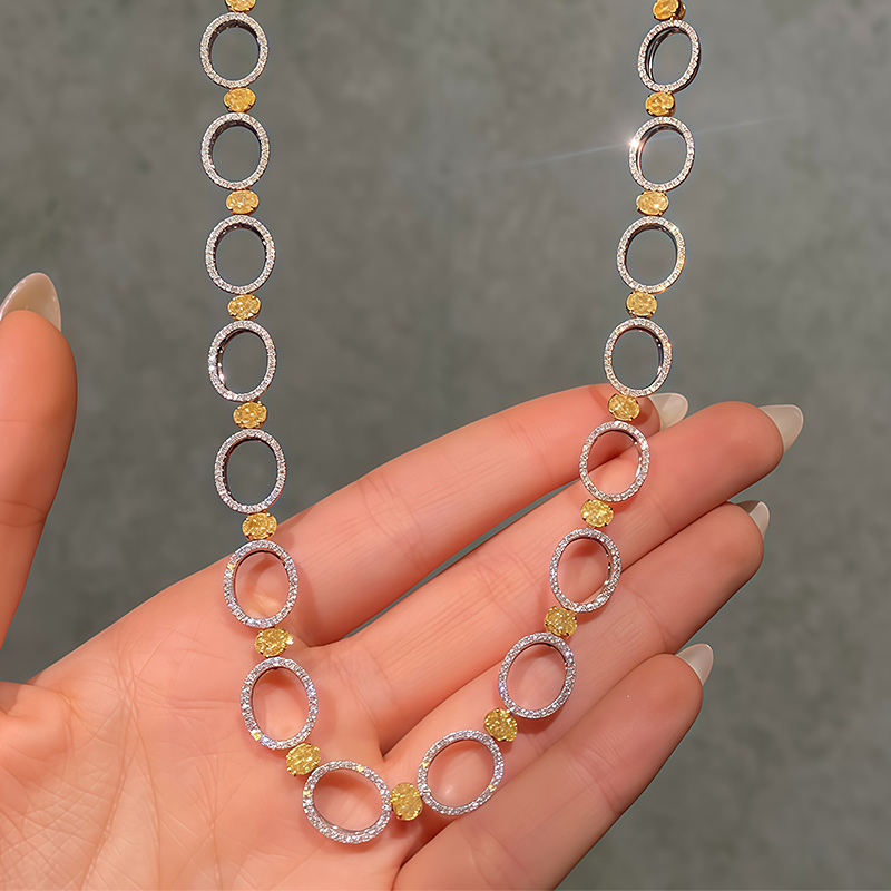 Modern Open-Circle Diamond & Yellow Sapphire Choker Necklace