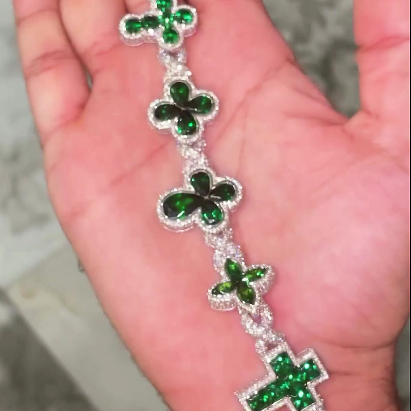 Men's Multi-Cut Emerald Sapphire&Diamond Bracelet