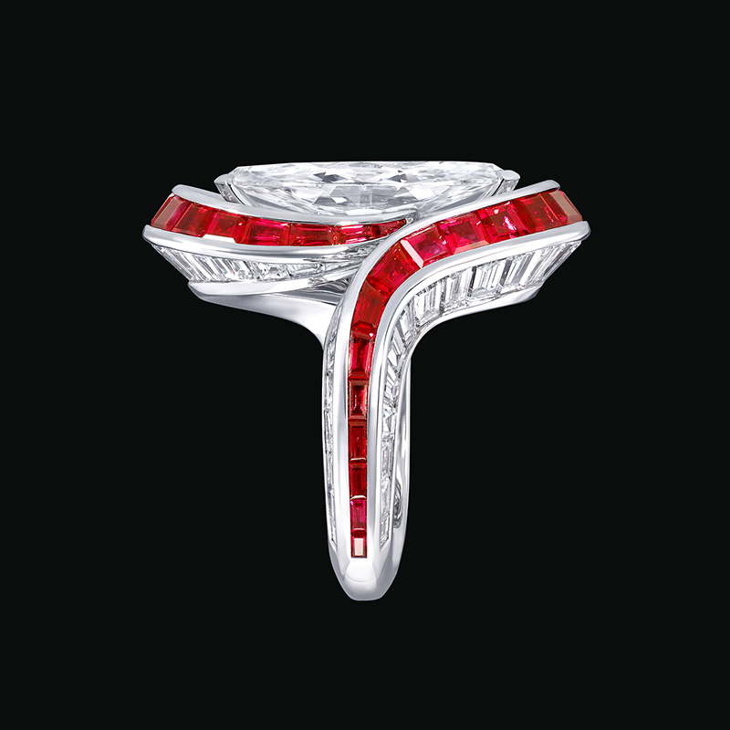 Invisible Setting 5ct Marquise Cut White Sapphire Swirling Ring