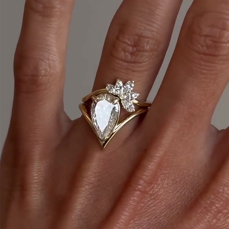 Off Set 3ct Pear Cut White Sapphire Wedding Set