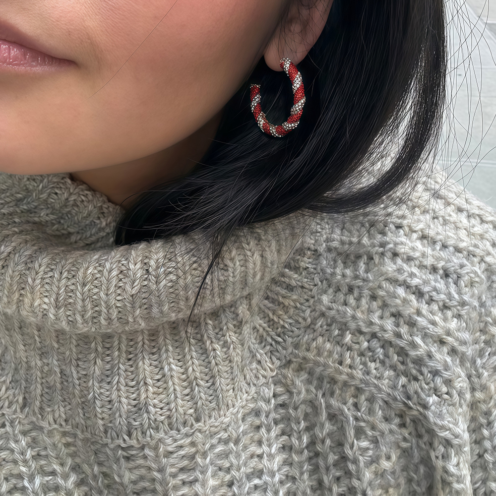 Bold Fashion Style Red&White Sapphire Braided Hoop Earrings