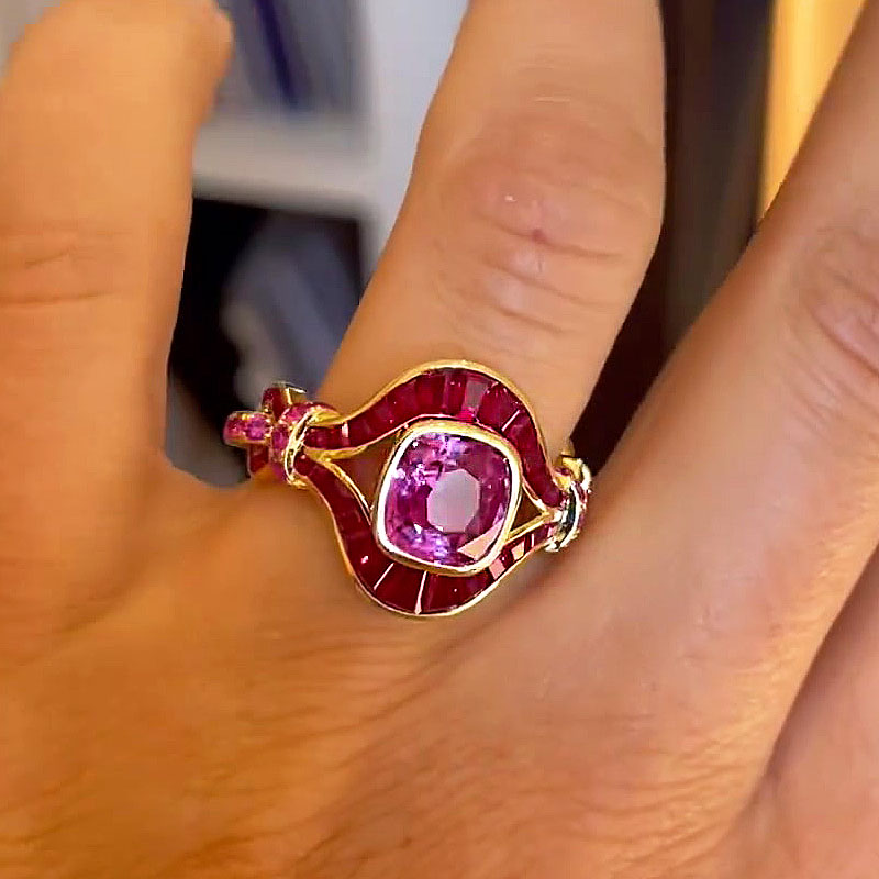 3ct Cushion Cut Ruby Sapphire Engagement Ring