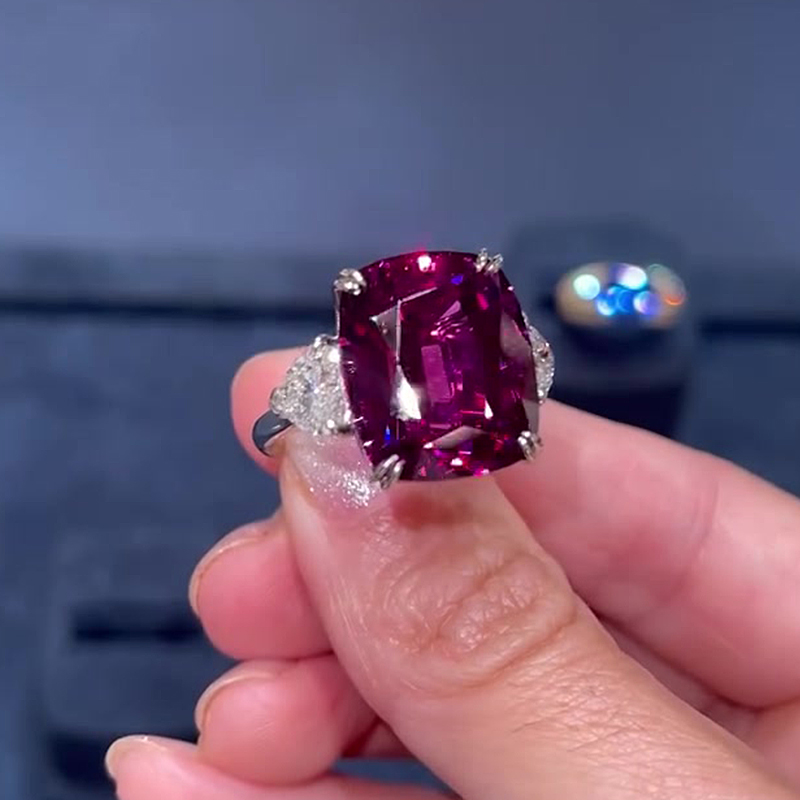 4ct Cushion Cut Ruby Sapphire Three Stone Ring