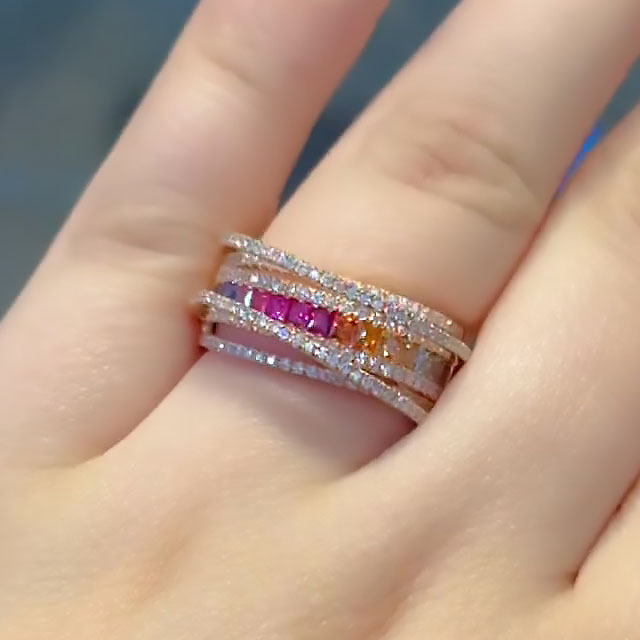 4.25ct Princess&Round Cut Rainbow Sapphire Eternity Ring