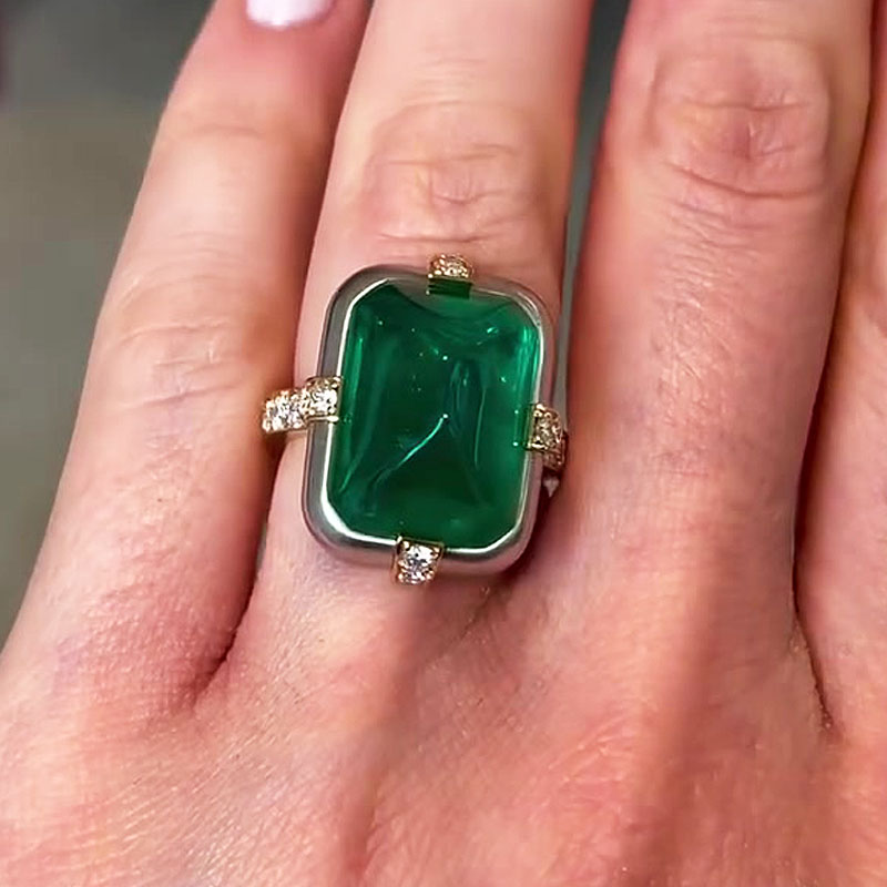 12ct Sugarloaf Emerald Cut Two-Tone Ring