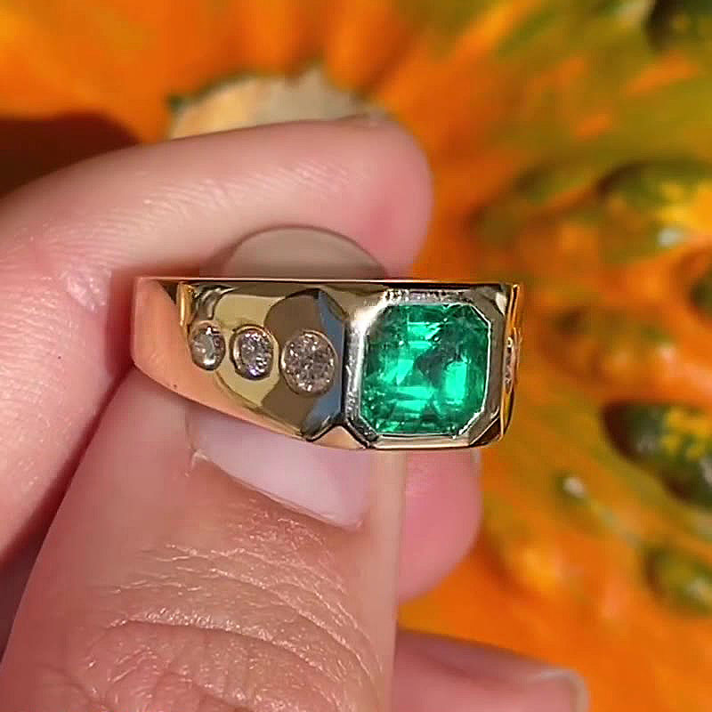 2ct Asscher Cut Emerald Sapphire Men's Engagement Ring