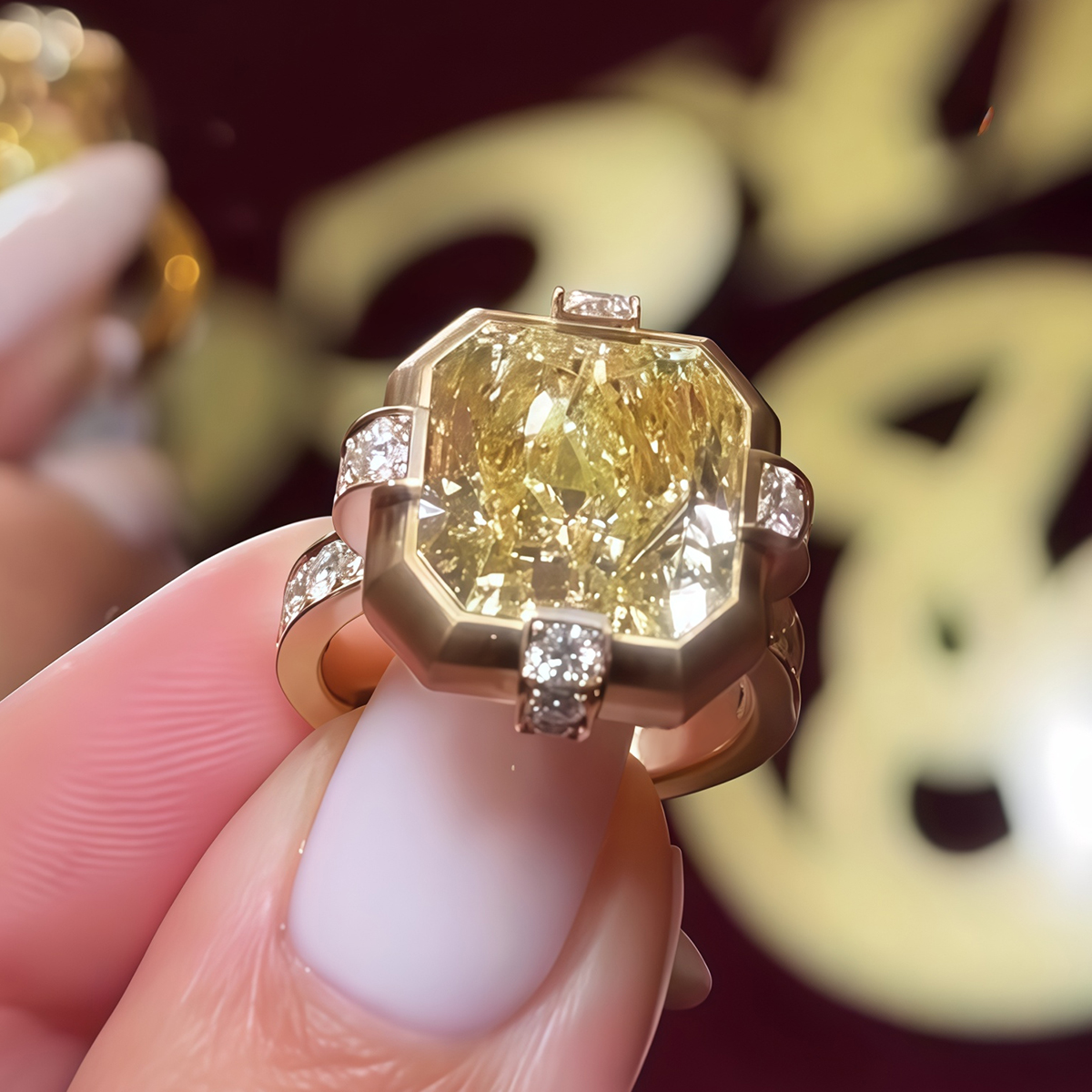 4ct Radiant Cut Yellow Sapphire Engagement Ring