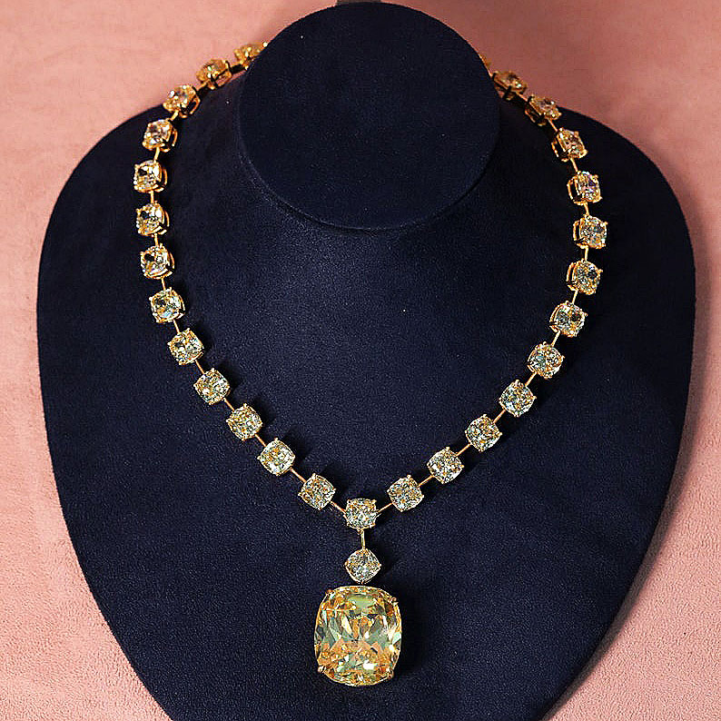 Cushion Cut Yellow Sapphire Pendant Necklace