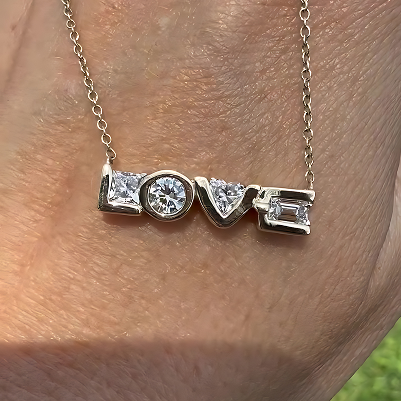 "LOVE" Multi-Cut Gemstone Letter Necklace