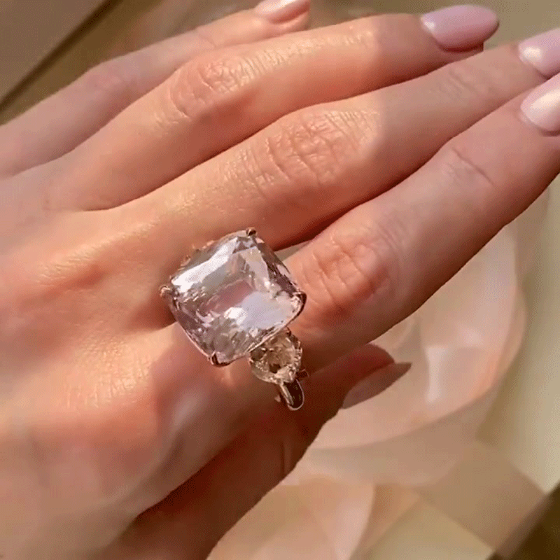 3.25ct Cushion Cut PInk Sapphire Three Stone Engagement Ring