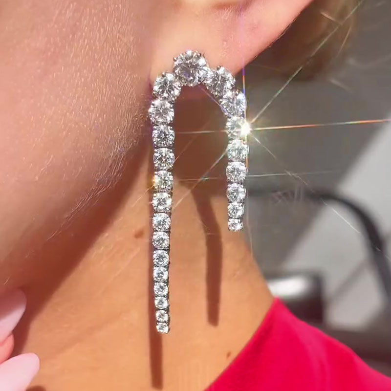 Brilliant Round Cut White Sapphire Dangle Earrings