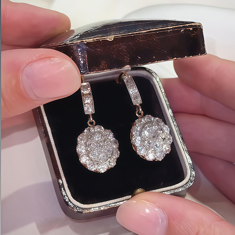 Round Cut White Sapphire Drop Earrings