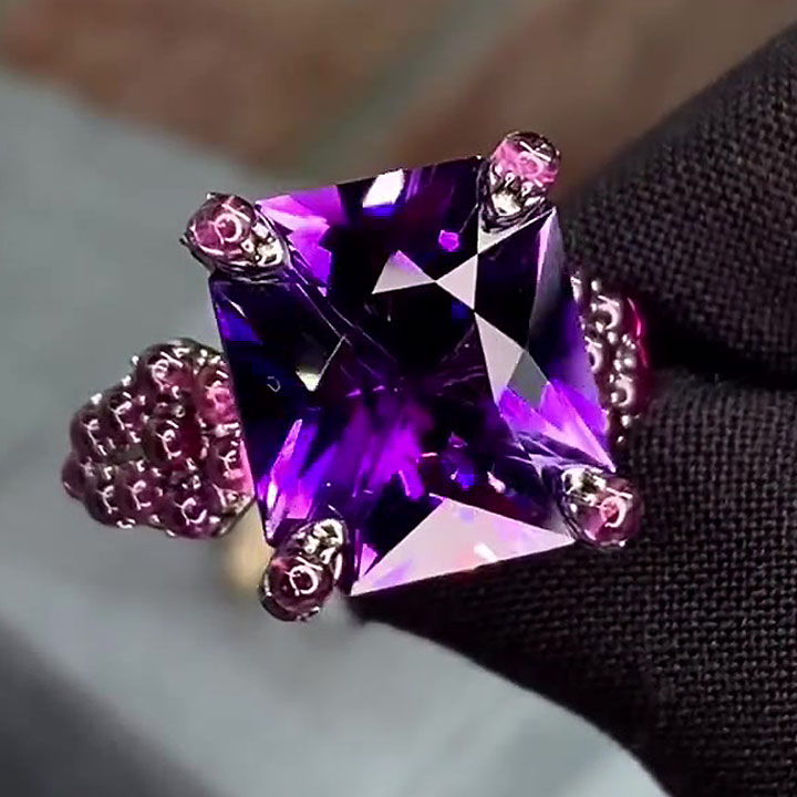 7ct Radiant Cut Amethyst Sapphire Engagement Ring