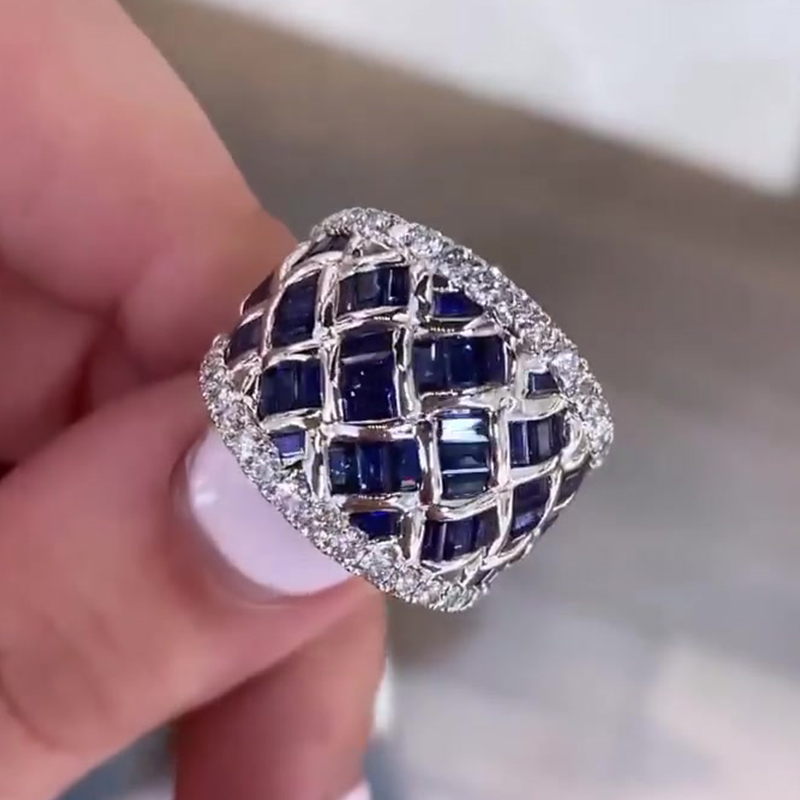 Emerald Cut Blue Sapphire Wedding Band