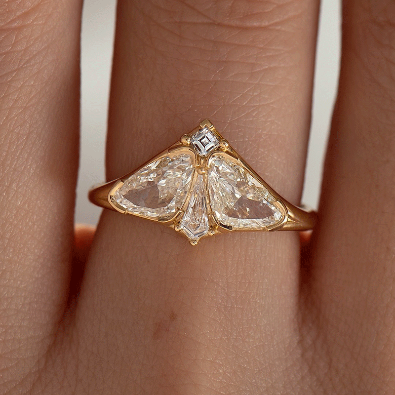 Art Deco Kite & Triangular Cut Moissanite Moth Engagement Ring