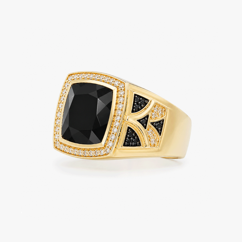 5.25ct Cushion Cut Black Sapphire  Statement Halo Vintage Men's Ring