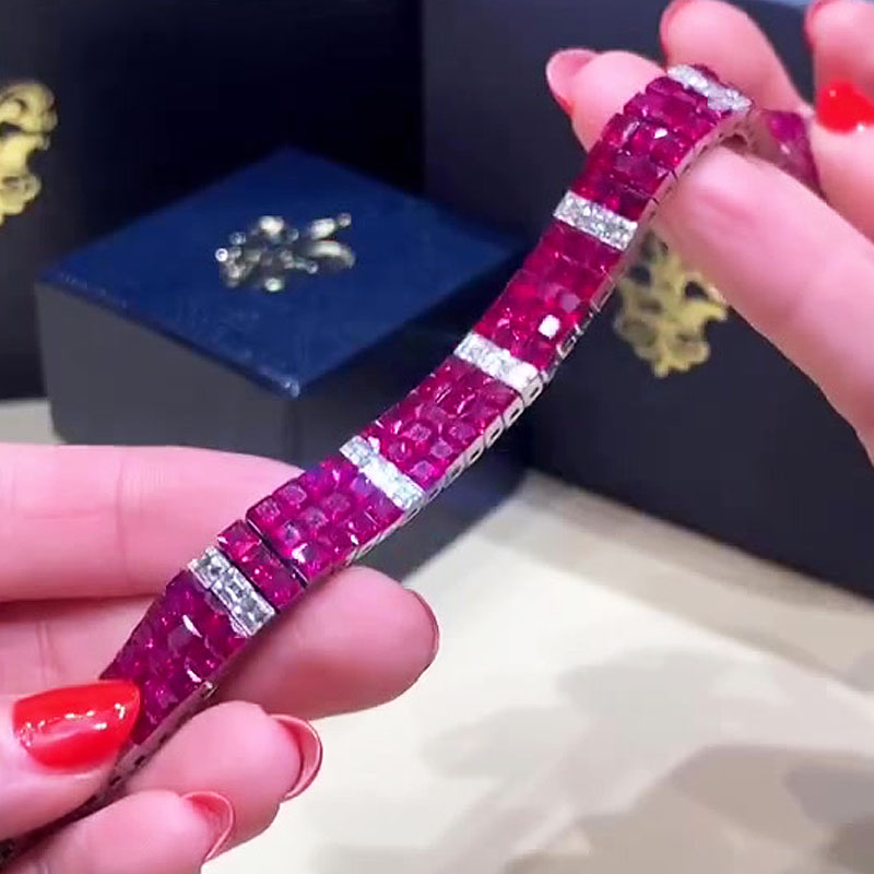 Priness Cut Three-row Two-tone Sapphire Bracelets