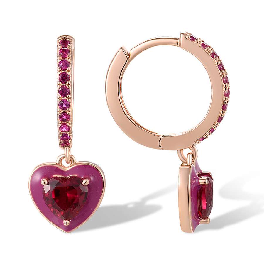 Heart Cut Ruby Enamel Sapphire drop earrings