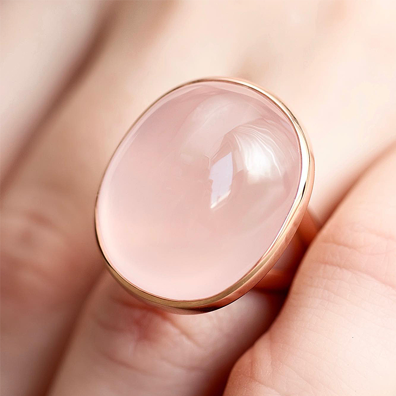 Soft Minimalist 8ct Cabochon Pink Quartz Rose Gold Ring