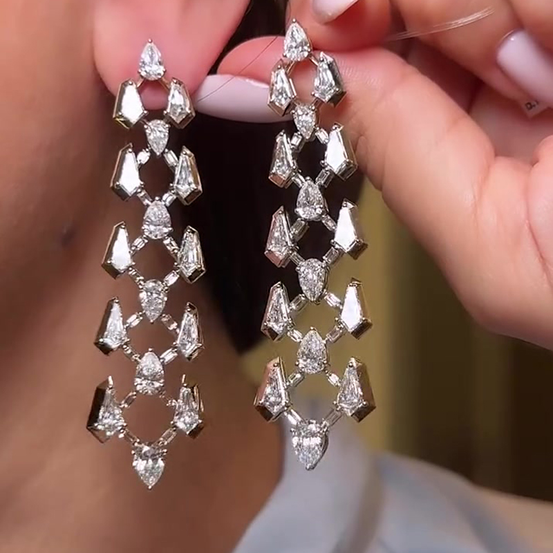 Drop Earrings with Pear and Kite Shaped White Sapphire