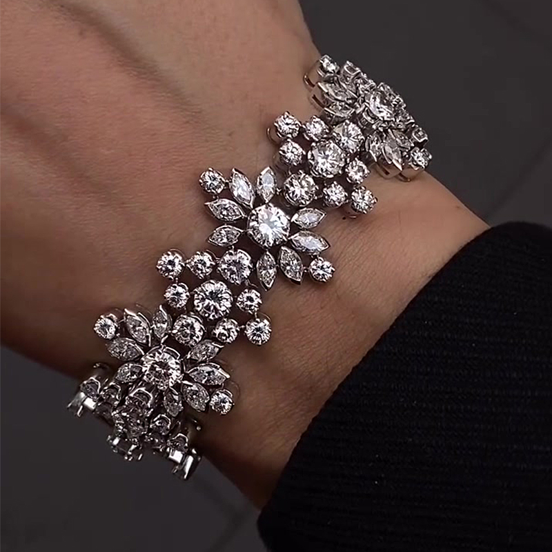 Art Deco Round&Marquise Cut White Sapphire Bracelet