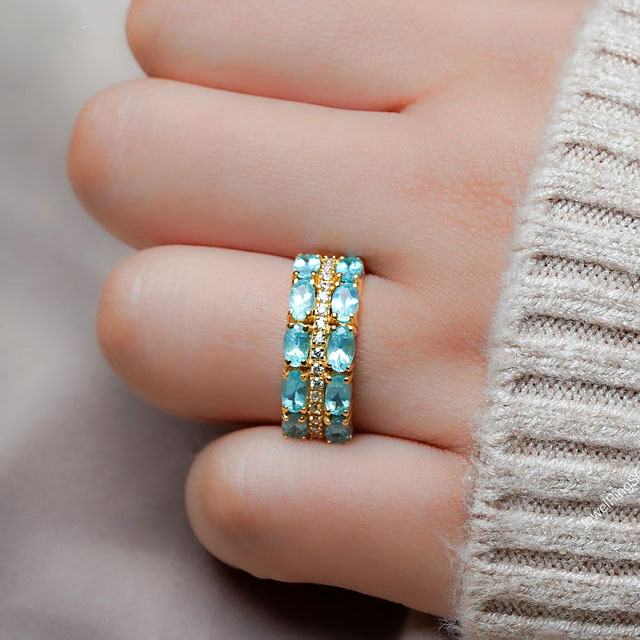 3.5ct Oval Cut Aquamarine Sapphire Eternity Ring