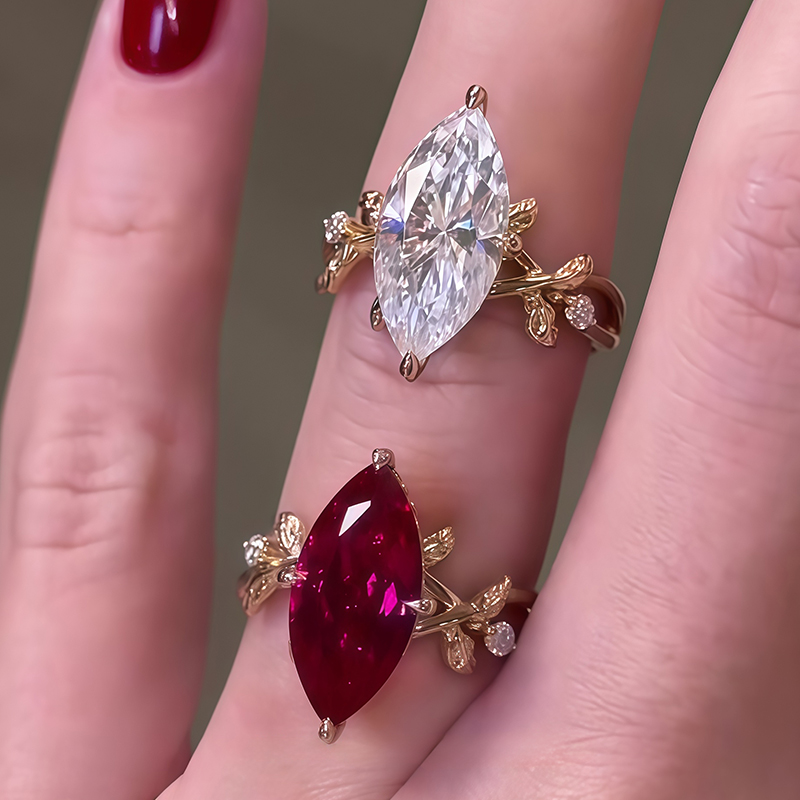 3ct Marquise Cut Ruby&White Hidden Halo Floral Ring