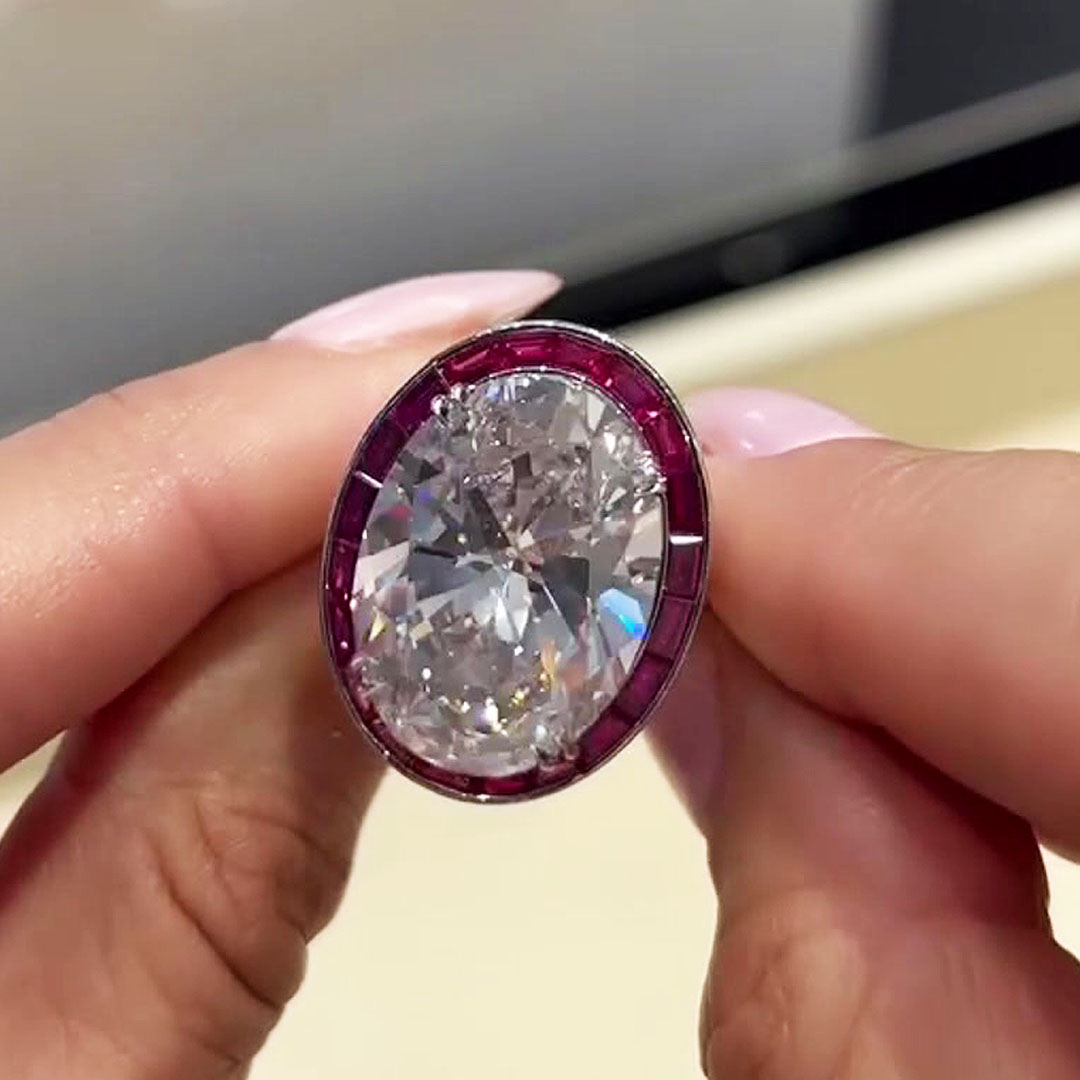 5ct Art Deco Oval Cut White&Ruby Sapphire Ring