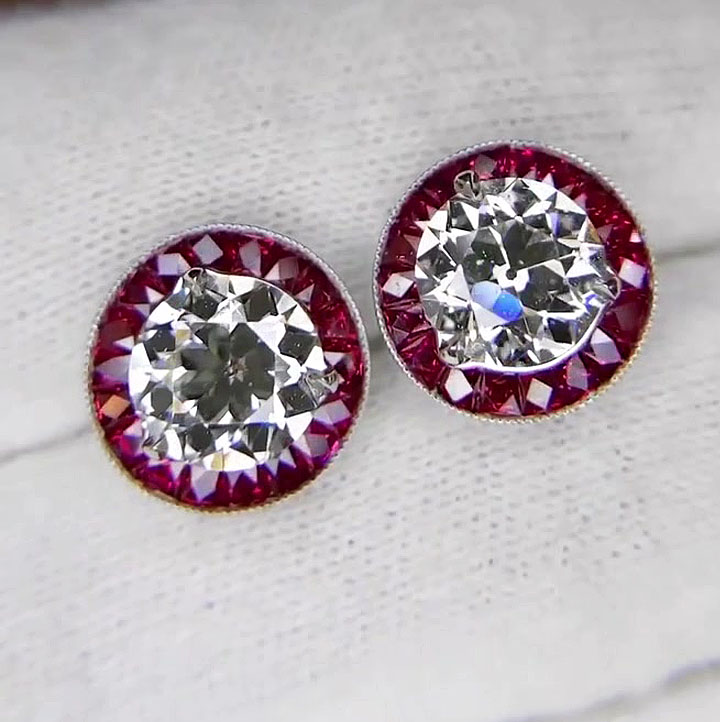 Two-tone Round Cut White Sapphire Stud Earrings
