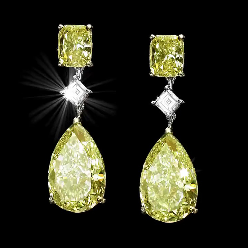 Cushion & Pear Cut Yellow & White Sapphire Drop Earrings