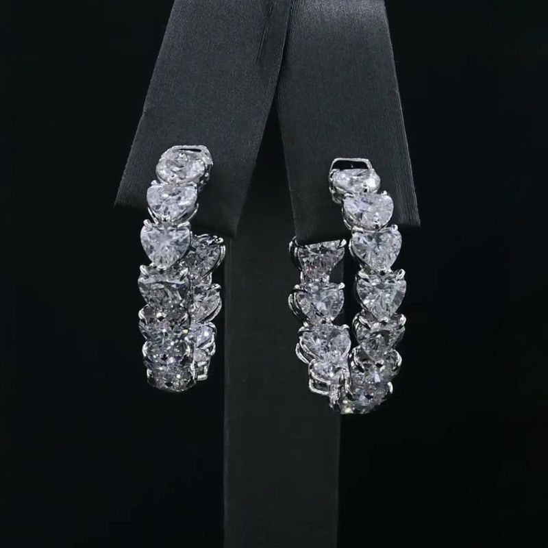 Heart Cut White Sapphire Hoop Earrings