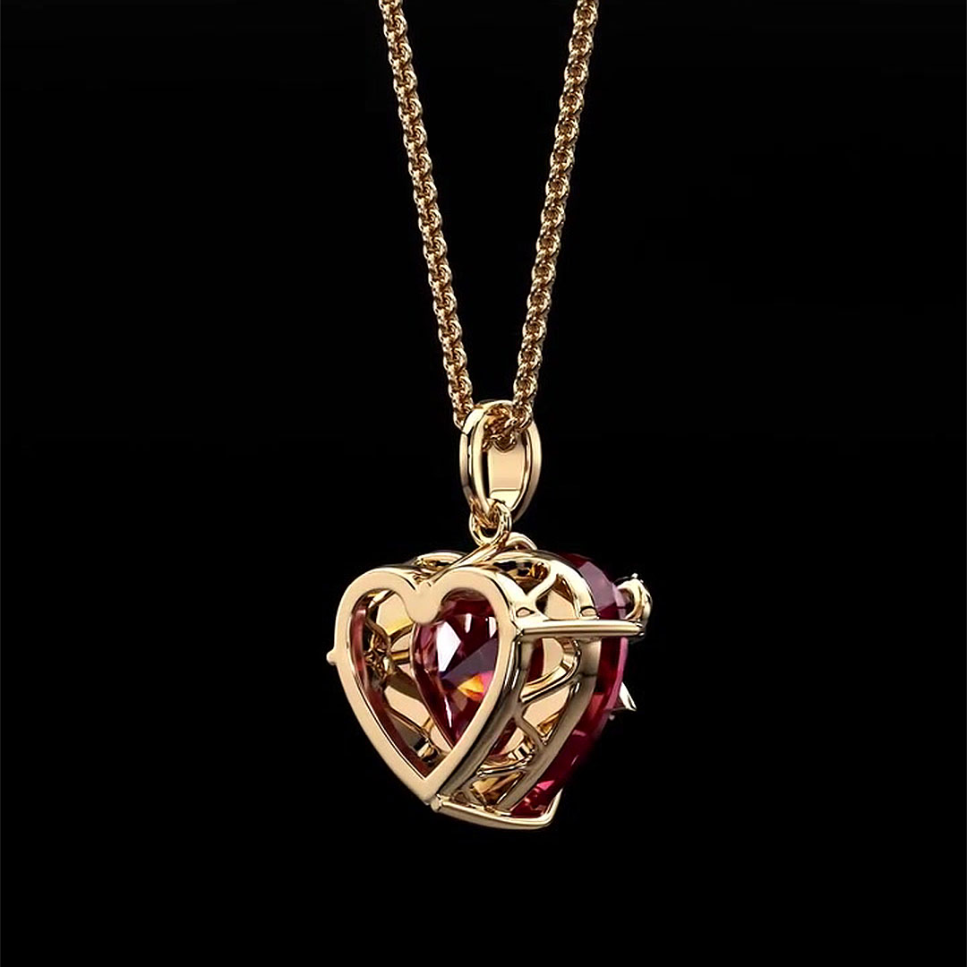 Bow Design Heart Cut Ruby Sapphire Pendent Necklace