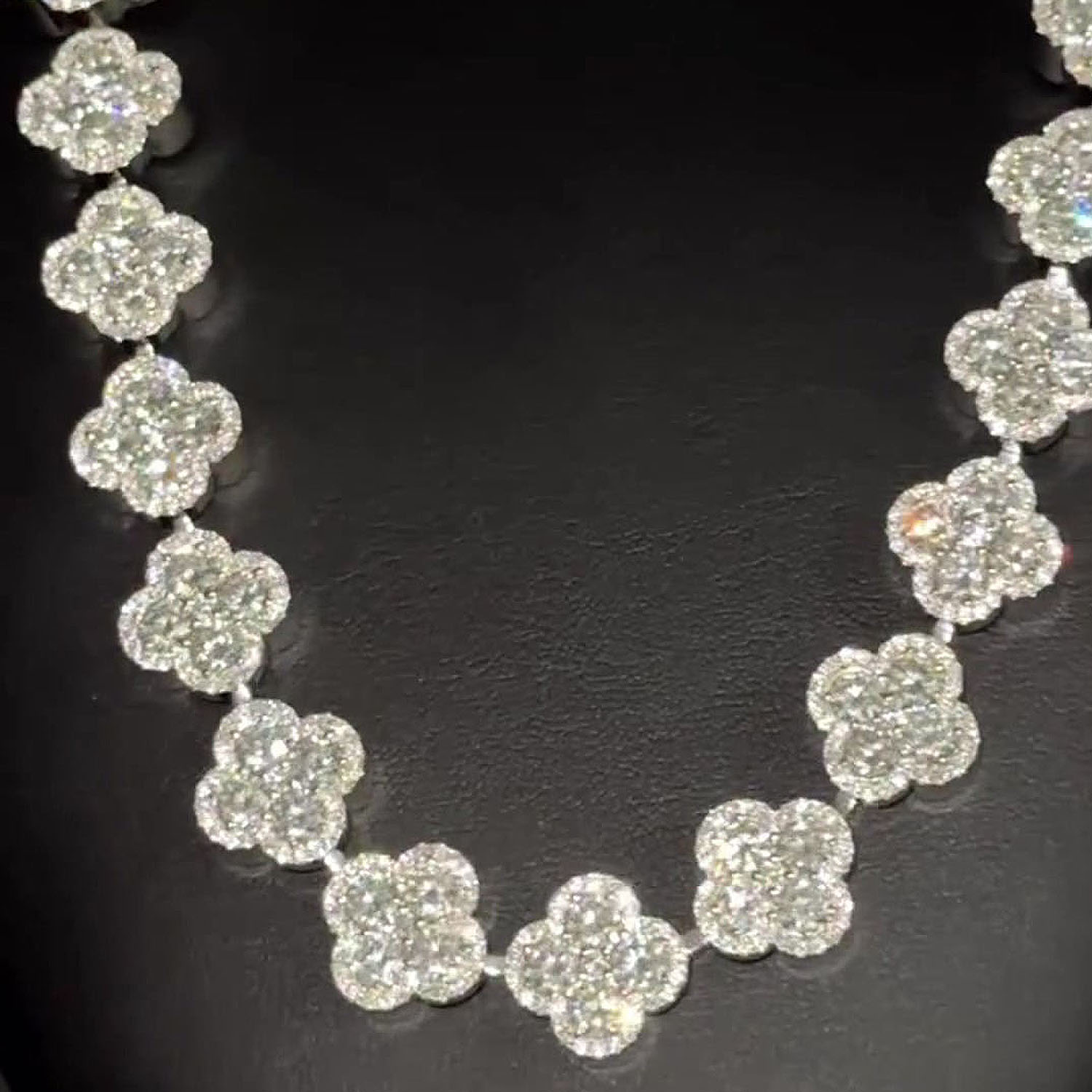 Round Cut Cluster Clover White Sapphire Necklace