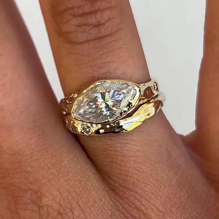 Art Deco 3ct Marquise Cut White Sapphire Ring Set