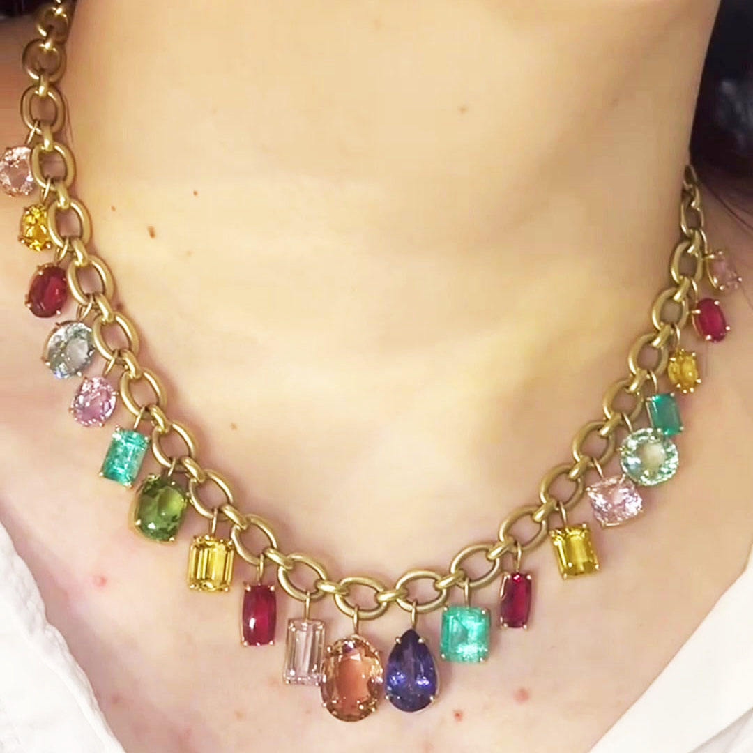 Multi-Cut Rainbow Sapphire Chain Pendant Necklace