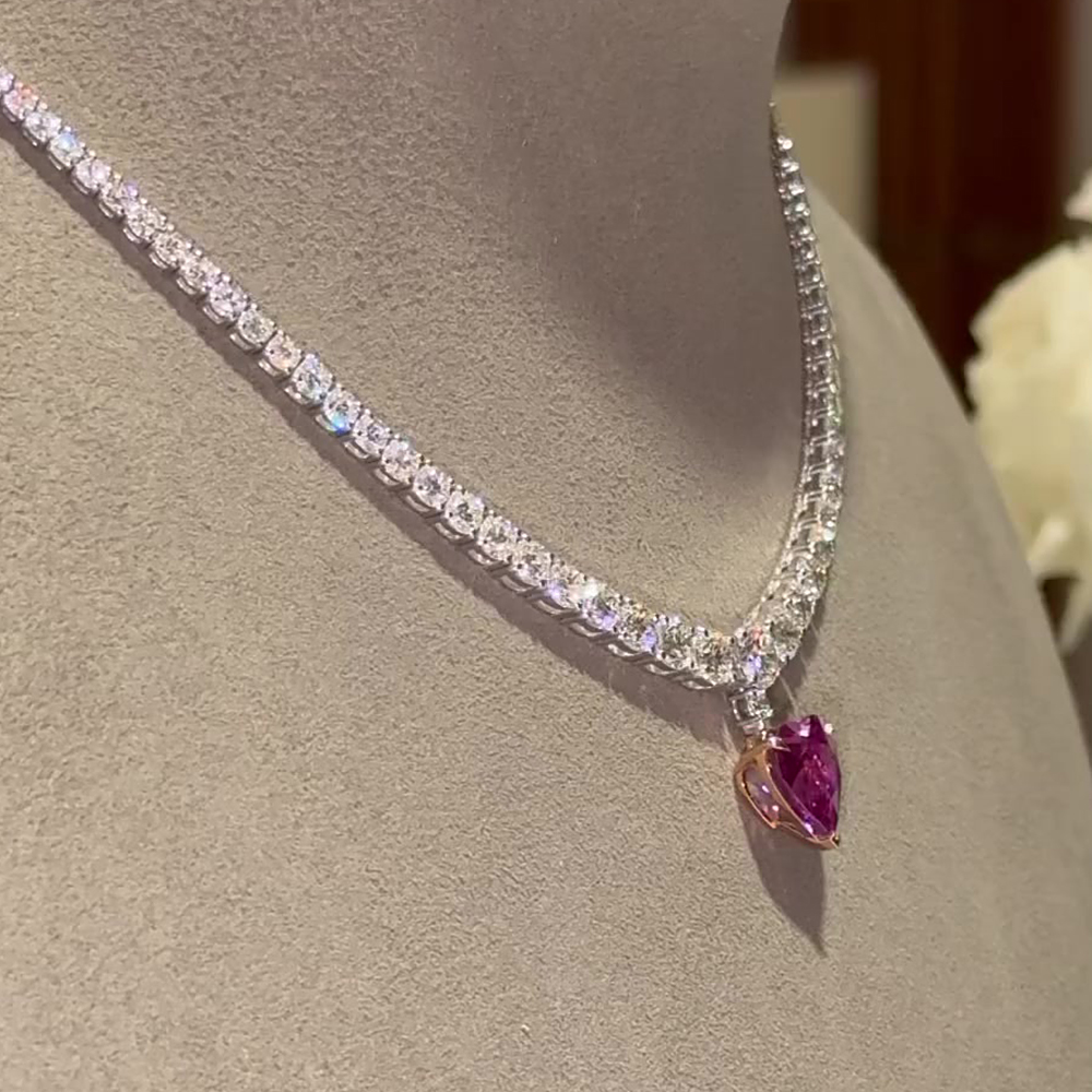Heart Cut Vivid Pink Sapphire Pendant Necklace