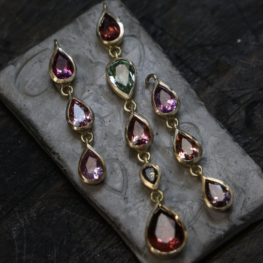 Lios Waterfall Design Pear Cut Gemstone Drop Earrings