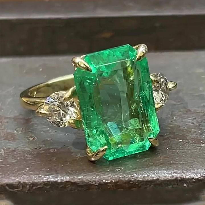 7ct Three-stone Emerald Cut Emerald Sapphire Engagement Ring