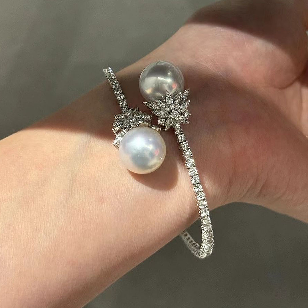 Open Design Marquise Cut White Sapphire Bracelet With Pearl