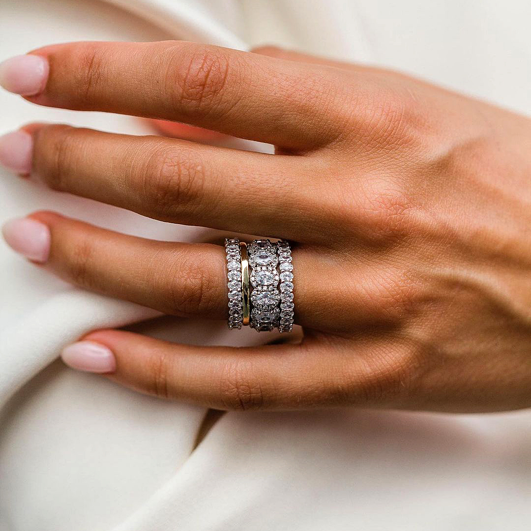 7.25ct Oval Cut White Sapphire Stacking Ring Set /4 pcs