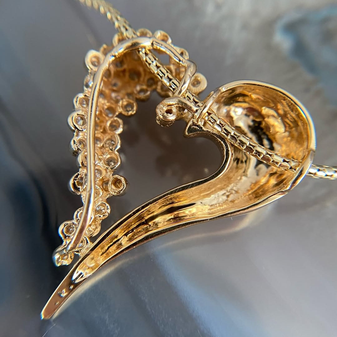 Round Cut Diamond Surrounded Heart Pendant Necklace