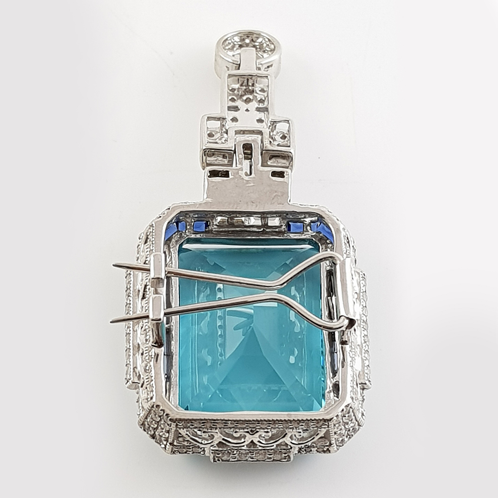 Asscher Cut Aquamarine Sapphire Royal Brooch